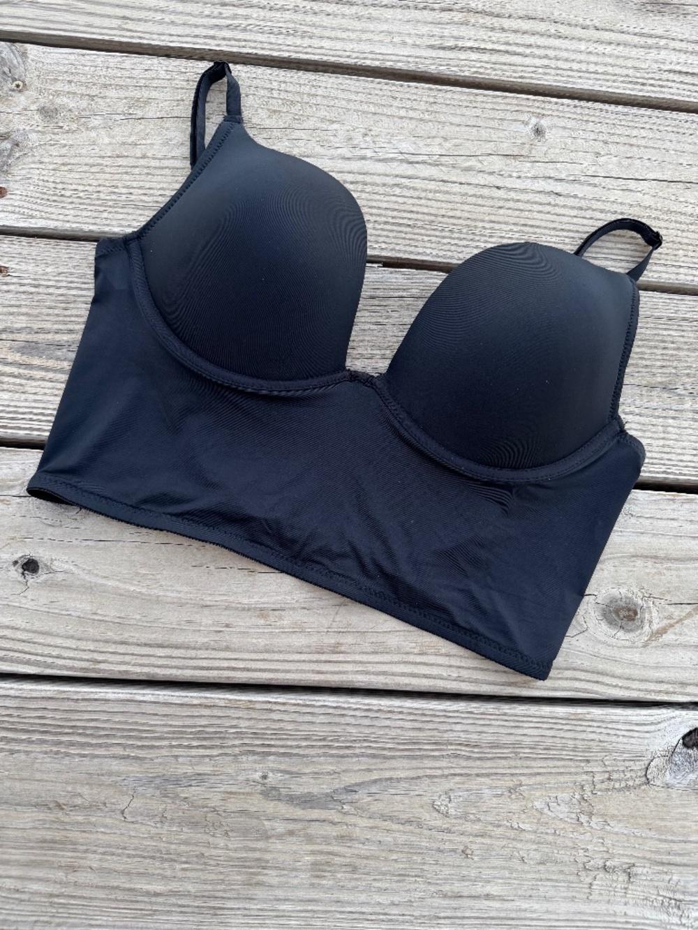 Black Deep Plunge Push Up Longline Bra Top XL